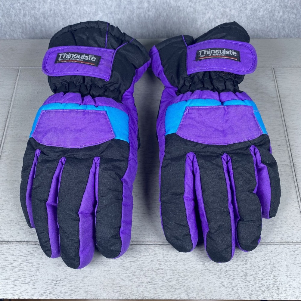 Vintage Thinsulate Winter Gloves Mens M Purple Blue Colorblock Thermal Insulated